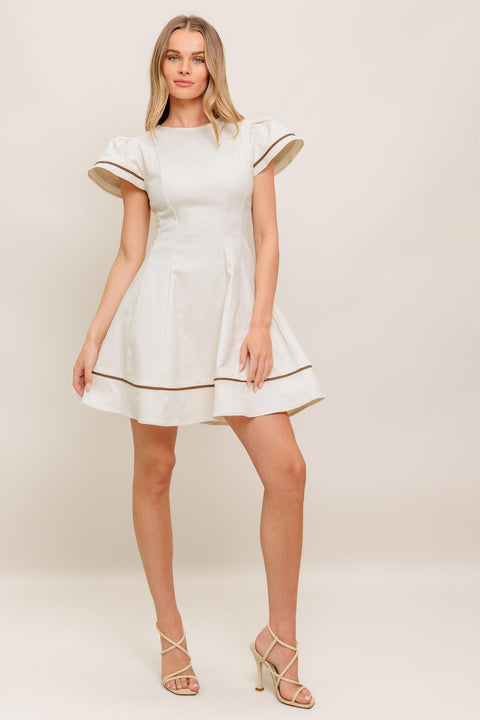 CREAM MILK TEA WOVEN MINI DRESS