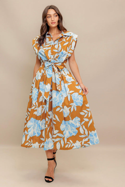 ISLAND FLARE WOVEN MIDI DRESS