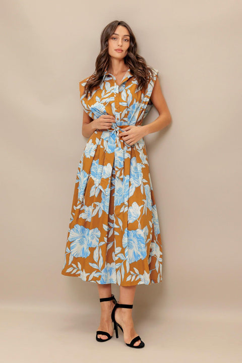 ISLAND FLARE WOVEN MIDI DRESS