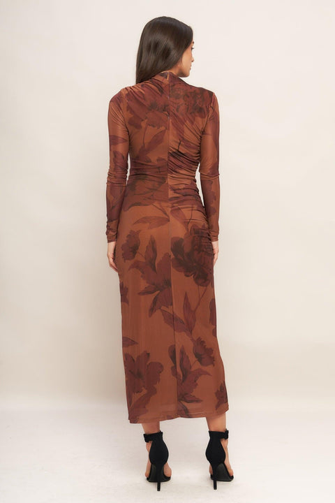 AMBER FLORA POWER MESH MIDI DRESS