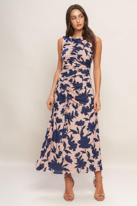 TWILIGHT FLORAL POWER MESH MIDI DRESS