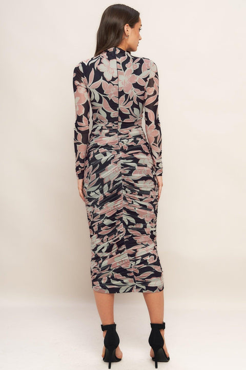 MUTED ROMANCE POWER MESH MIDI DRESS