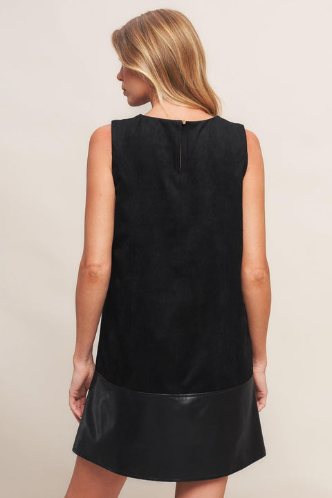 CITY SLEEK  FAUX SUEDE AND LEATHER SHIFT DRESS