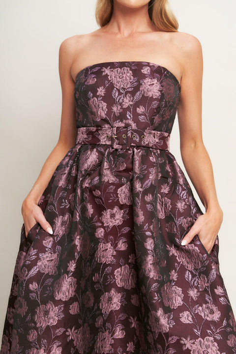 AUBERGINE CHIC JACQUARD WOVEN MIDI DRESS