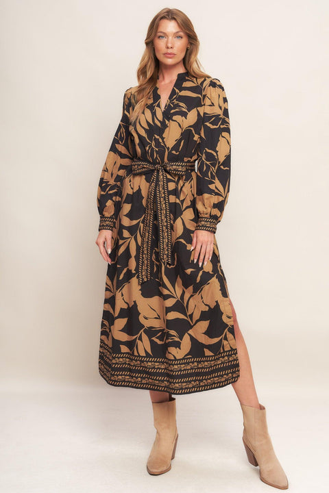 AUTUMN LEAF WOVEN MIDI DRESS