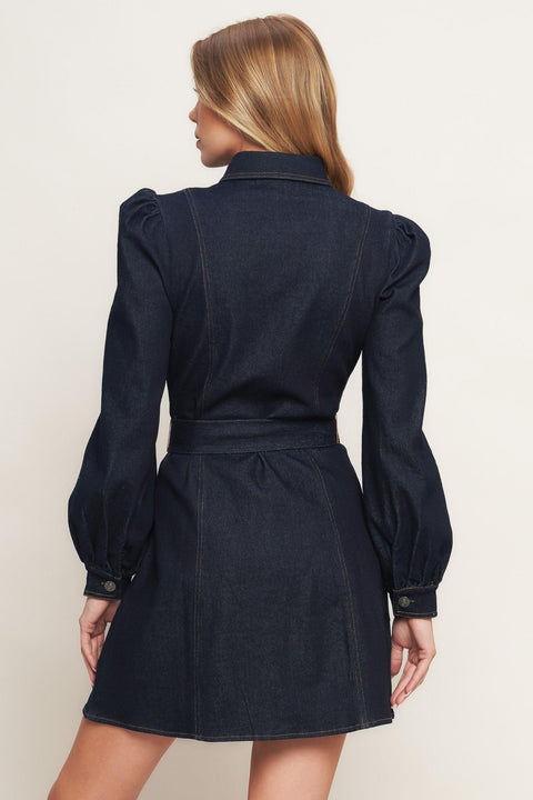 HOLIDAY DARK INDIGO DENIM MINI DRESS