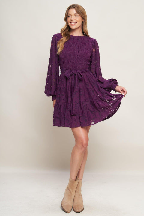 PASSION PLUM WOVEN LACE MINI DRESS