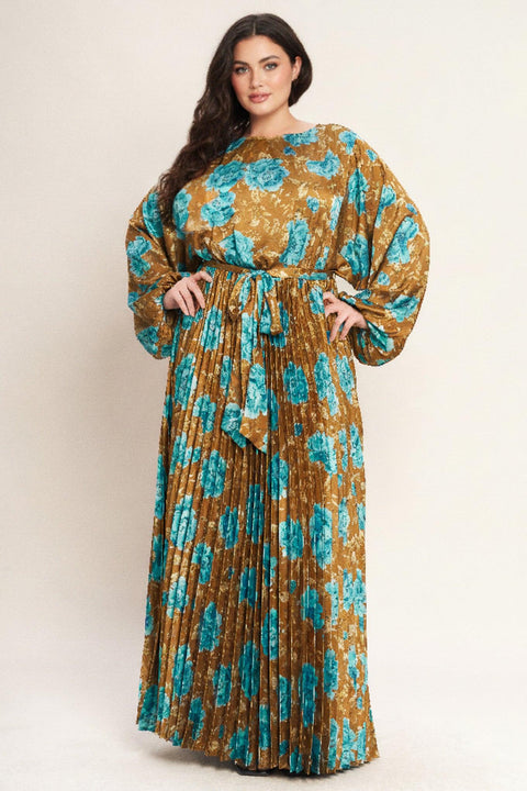 GOLDEN BLOOM LUXE WOVEN SATIN MAXI DRESS