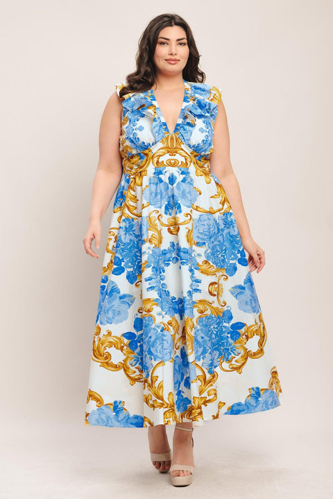 BAROQUE BLOOM WOVEN MIDI DRESS