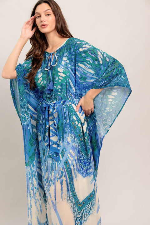 JUST LANDED IN PARADISE WOVEN KAFTAN MAXI DRESS