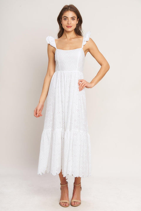 SWEET ESCAPE WOVEN EYELET MIDI DRESS