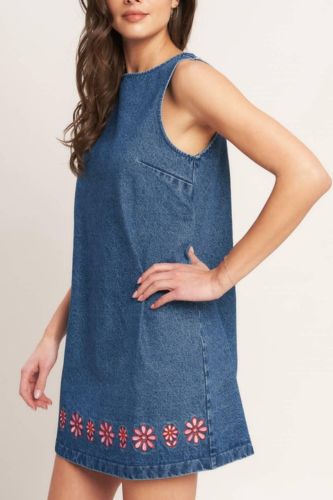 ARTISAN-INSPIRED DENIM MINI SHIFT DRESS