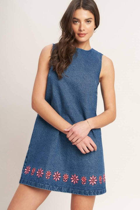 ARTISAN-INSPIRED DENIM MINI SHIFT DRESS