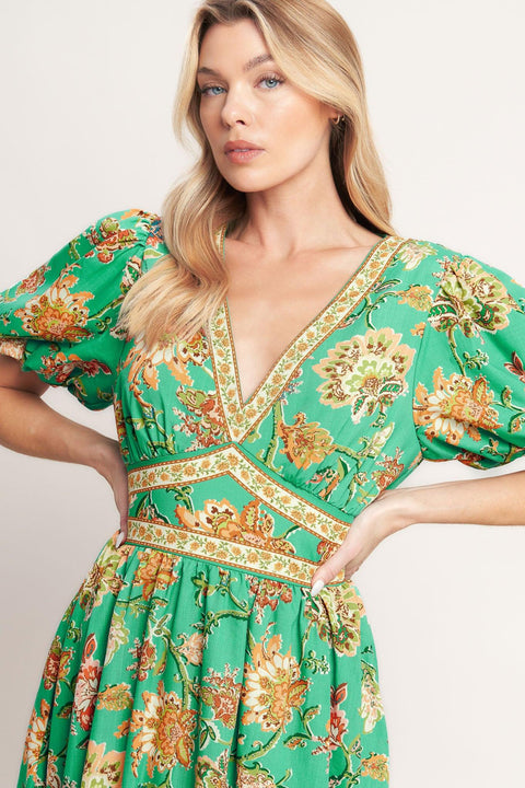 TROPICAL STATE OF HEART WOVEN MIDI DRESS