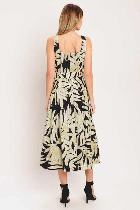 MONO LEAF STATEMENT WOVEN MIDI DRESS