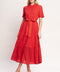 POWER SCARLET WOVEN EYELET MIDI DRESS