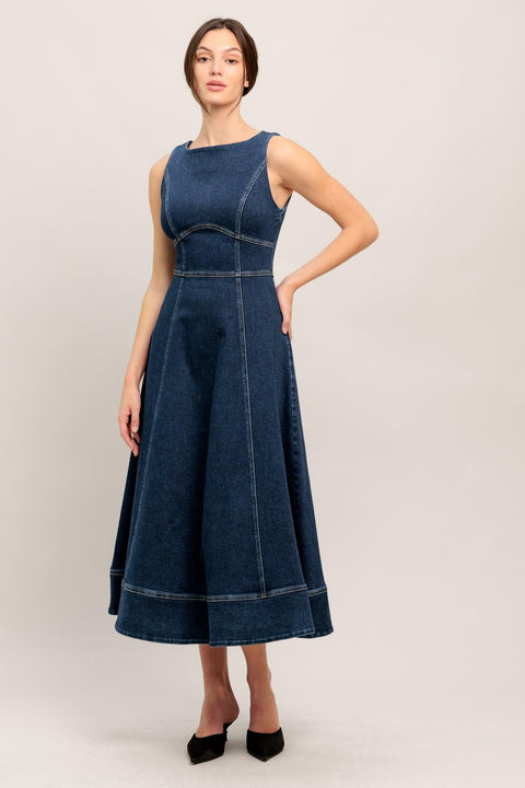SIMPLE STATEMENT DENIM DENIM MIDI DRESS