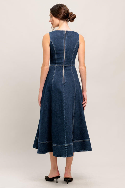 SIMPLE STATEMENT DENIM DENIM MIDI DRESS