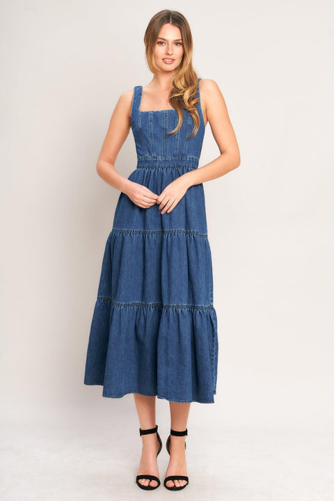 EVERYDAY ROMANCE DENIM MIDI DRESS