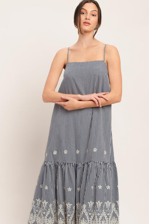 STRIPE COVE WOVEN MIDI DRESS