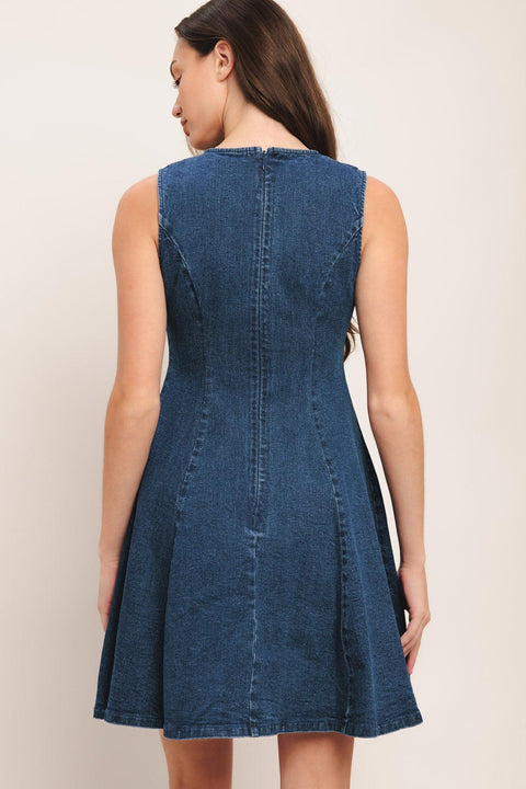 INDIGO FLARE DENIM MINI DRESS