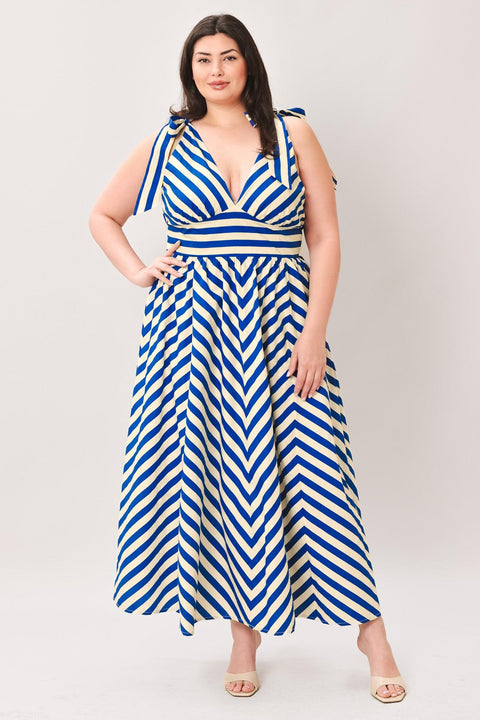 BLUE VOYAGE STRIPE WOVEN MIDI DRESS