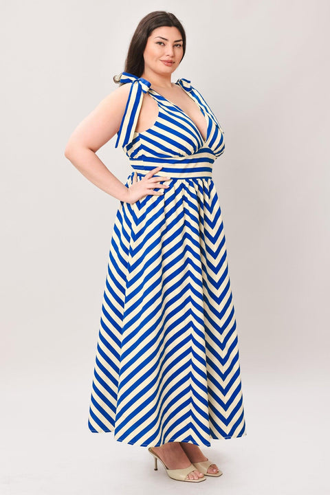 BLUE VOYAGE STRIPE WOVEN MIDI DRESS
