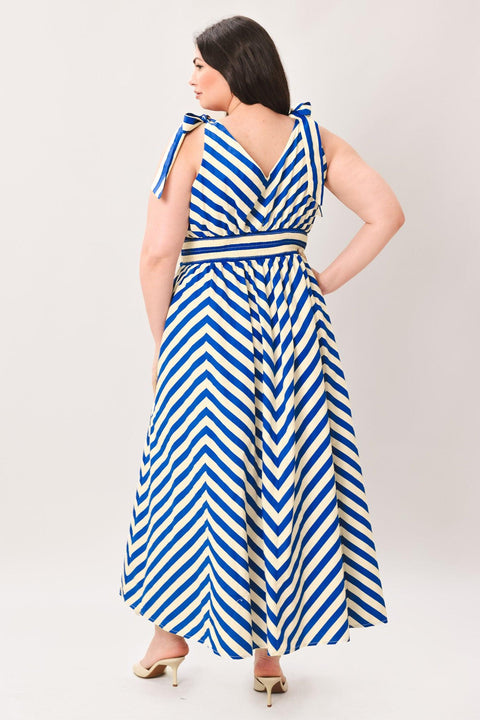 BLUE VOYAGE STRIPE WOVEN MIDI DRESS