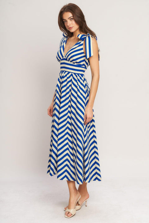 BLUE VOYAGE STRIPE WOVEN MIDI DRESS