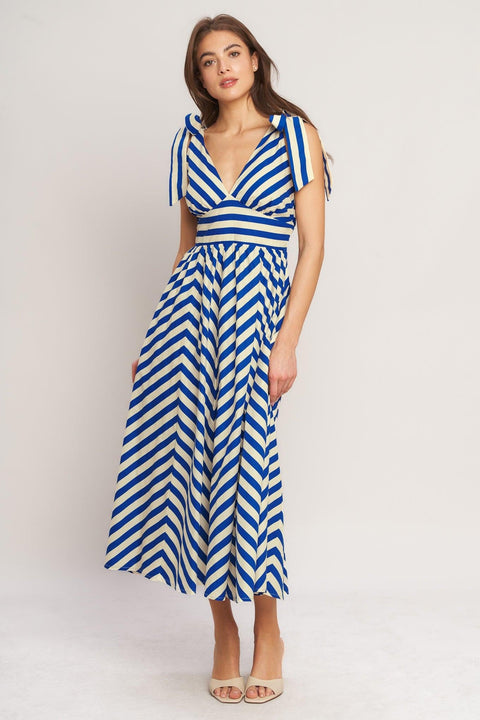 BLUE VOYAGE STRIPE WOVEN MIDI DRESS