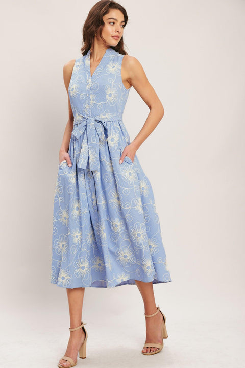SUMMER SKETCH FLORA WOVEN MIDI DRESS