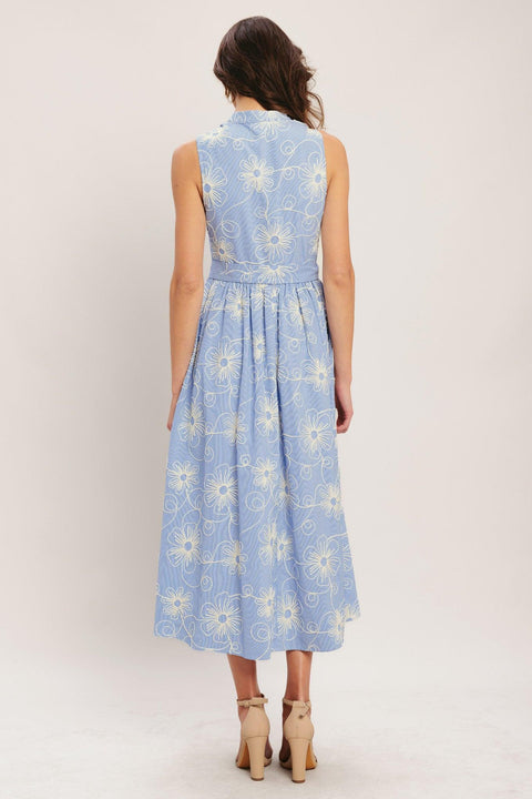 SUMMER SKETCH FLORA WOVEN MIDI DRESS