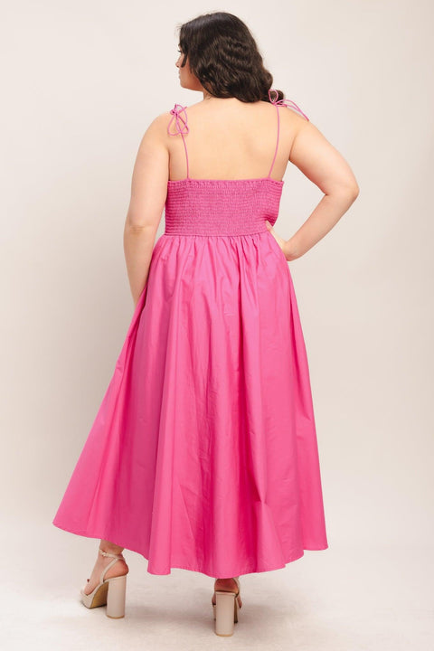 PRETTY IN PINK WOVEN MIDI DRESS