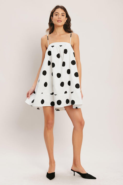 RUNWAY POLKA WOVEN MINI DRESS