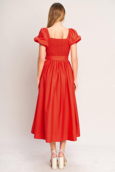 SUNSET ROMANCE WOVEN MIDI DRESS