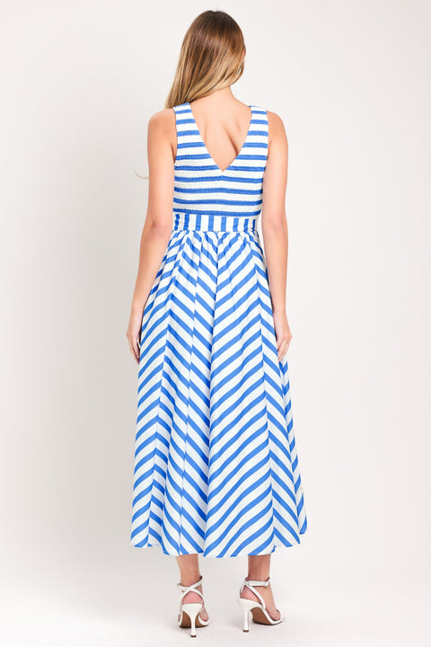 BLUE SERENA WOVEN MIDI DRESS