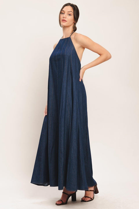 QUIET STATEMENT DENIM MIDI DRESS