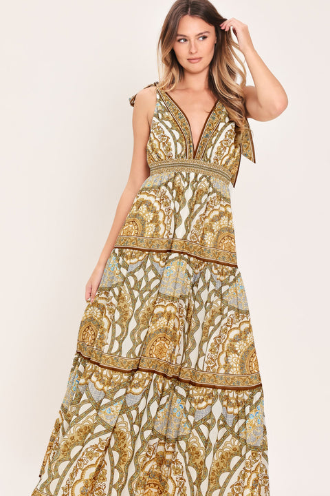 GOLDEN MOSAIC WOVEN MAXI DRESS