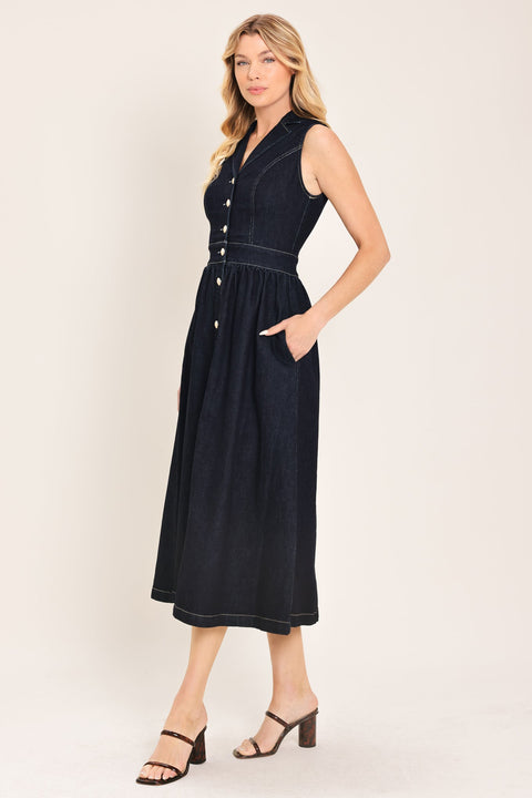 INDIGO CHARM DENIM MIDI DRESS