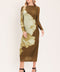 BROWN BLOSSOM CONTOUR POWER MESH MIDI DRESS