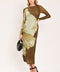 BROWN BLOSSOM CONTOUR POWER MESH MIDI DRESS