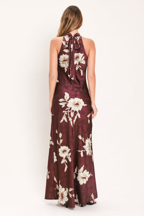 BORDEAUX IVORY BLOOM WOVEN MAXI DRESS