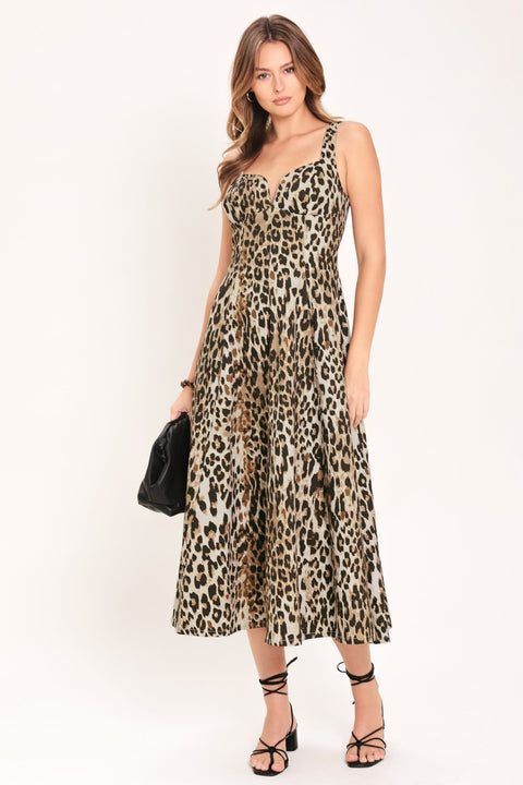 DESERT ROSE LEOPARD WOVEN MIDI DRESS