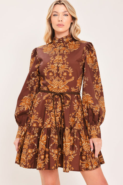 AUTUMN DAMASK SWAY WOVEN MINI DRESS