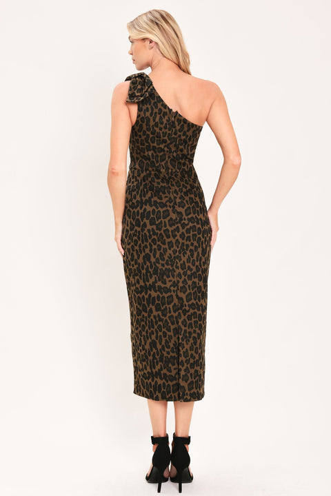 LEOPARD NOIR MUSE WOVEN MIDI DRESS