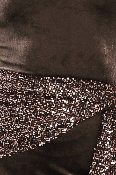 ESPRESSO EVENING VELVET SEQUIN-SCARF MIDI DRESS
