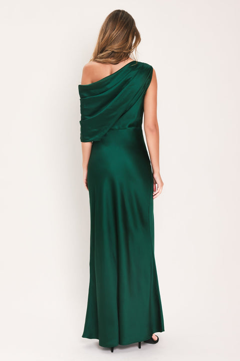 GILDED DRAPE SATIN ONE-SHOULDER MAXI DRESS