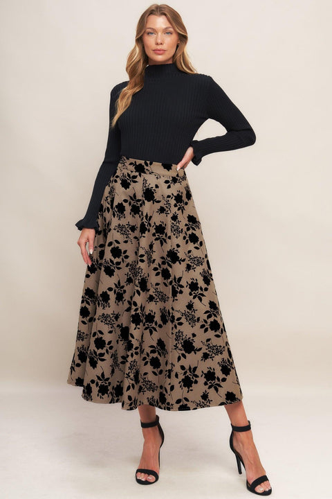 CLASSIC BLOOM LOOK WOVEN FLOCKING CIRCLE SKIRT