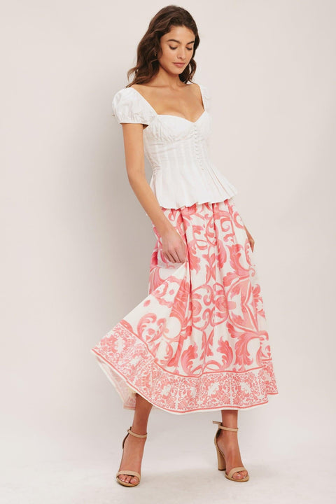 AMALFI SUNSET WOVEN MIDI FULL SKIRT