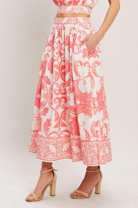 AMALFI SUNSET WOVEN MIDI FULL SKIRT